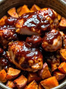Barbecue chicken with sweet potatoes