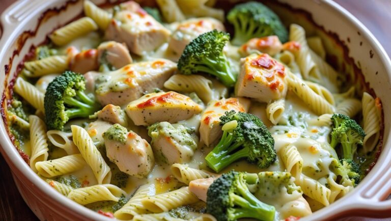 creamy pesto chicken and broccoli pasta