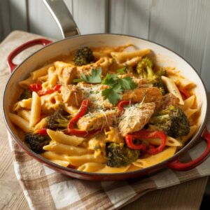 one-pan creamy chicken and veggie pasta